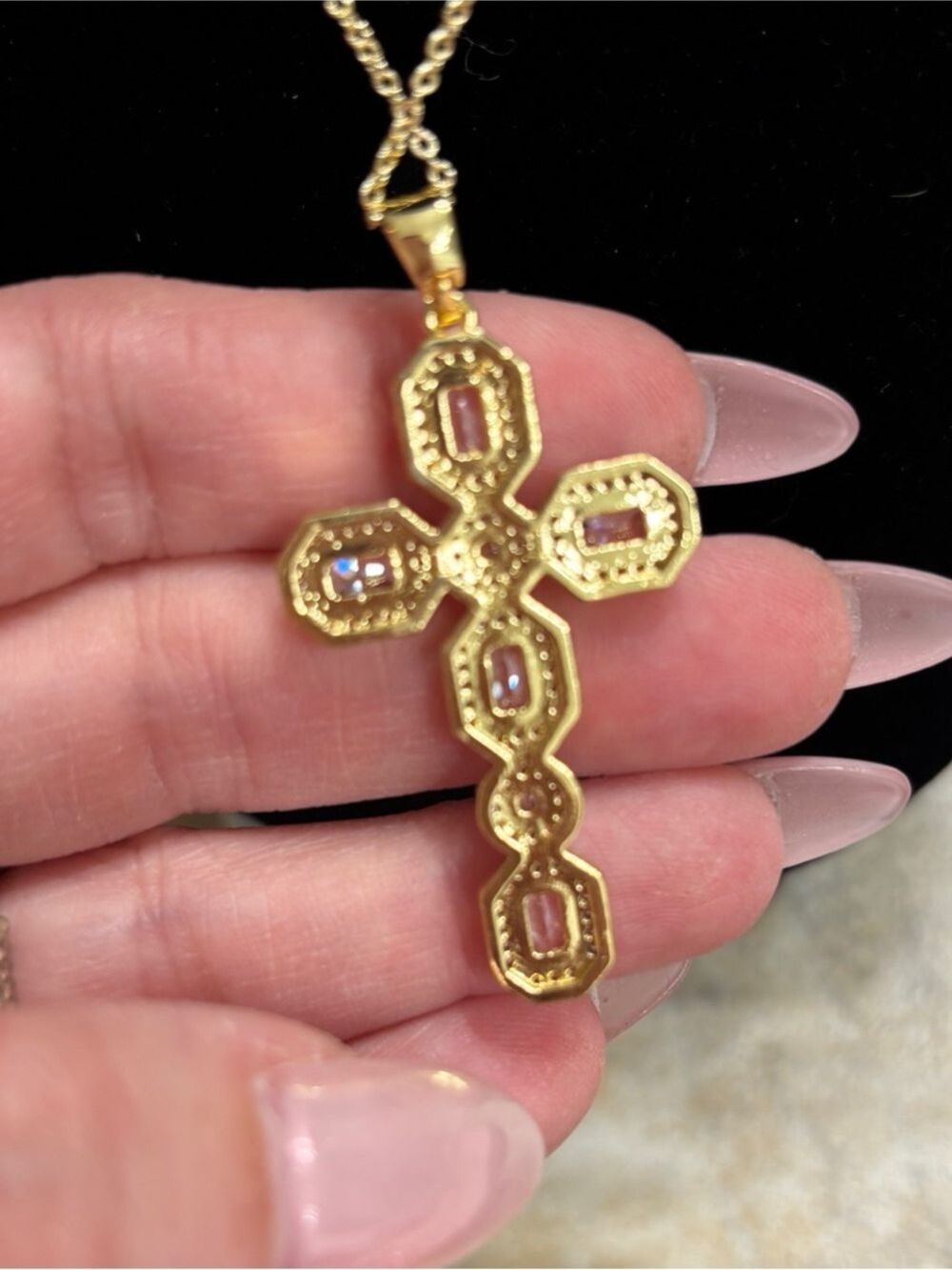 Adina Eden Gold CZ stones Cross Necklace - Picture 4 of 4